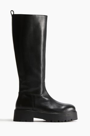 H&M Kniehohe Lederstiefel - Schwarz