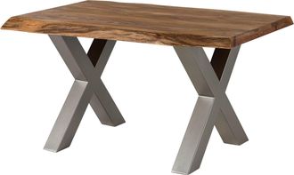 Massivmoebel24 Freeform 5 Tavolo Da Pranzo In Legno Di Sheesham - Verniciato Natur / Gambe In Ferro X Argento Matt 160x90