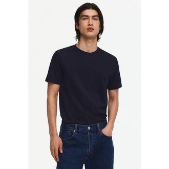 H&M Slim Fit Pima Cotton T-shirt in Navy Blue at Nordstrom, Size Xx-Large