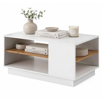 Dmora Mesa De Centro Karada, 2 Compartimentos, Forma Rectangular, Tapa Color Blanco, 100x46x60h Cm Blanco