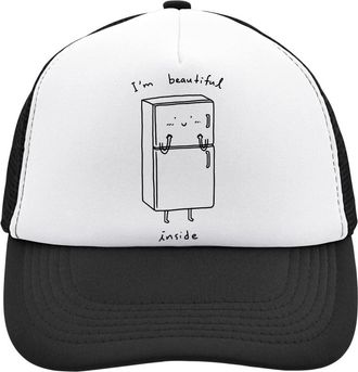 Generic Im Beautiful Inside Cute Little Fridge Design Mesh Back Trucker Cap Adjustable Snapback Hat Brushed Cotton with Buckle Black