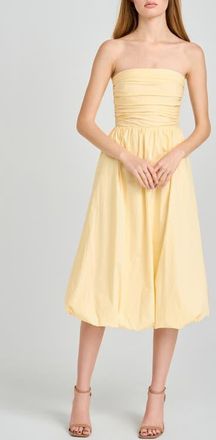 Wayf Katherine Bubble Hem Stretch Cotton Midi Dress in Yellow at Nordstrom, Size X-Large