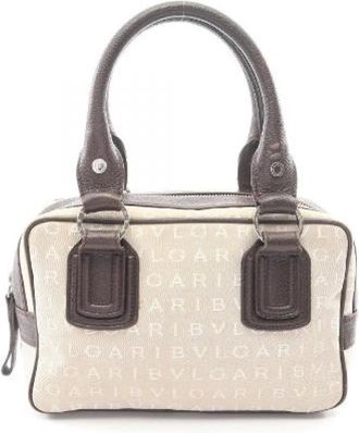 Bulgari Pre-owned Logo Mania Canvas Leather Handbag - Dames - Vintage Handtas - Beige - ONE Size - Leer - Vintage
