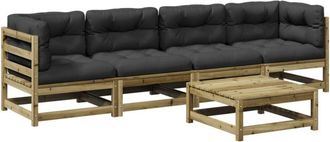 vidaXL Set De Sof&aacute;s Jard&iacute;n 5 Pzas Con Cojines Madera Pino Impregnada Vidaxl