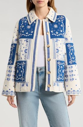 Avec Les Filles Patchwork Bandana Print Quilted Jacket in White-Blue at Nordstrom, Size Xx-Small