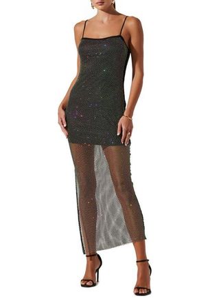 ASTR the Label Embellished Sheer Mesh Maxi Slipdress in Rainbow Sparkle at Nordstrom, Size X-Small