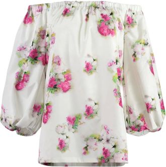 Max Mara Blusa a fiori con maniche a palloncino - Bianco