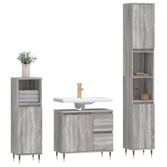 Berkfield Home Modern 3 Piece Bathroom Furniture Set Grey Sonoma Engineered Wood