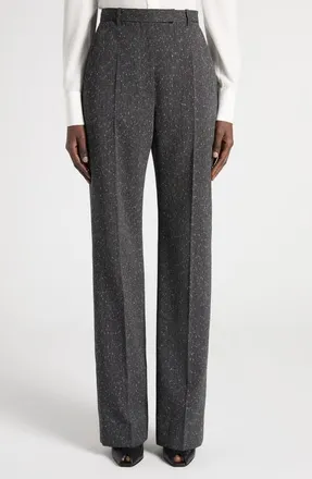 Alexander McQueen High Waist Wool Blend Slub Straight Leg Pants in Grey at Nordstrom, Size 46