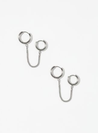 Simons Womens Double piercing Hoop Earrings with chain