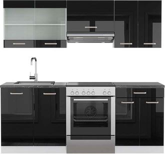 Vicco Mueble De Cocina R-line, Negro Brillo/blanco, 200 Cm, Et Antracita