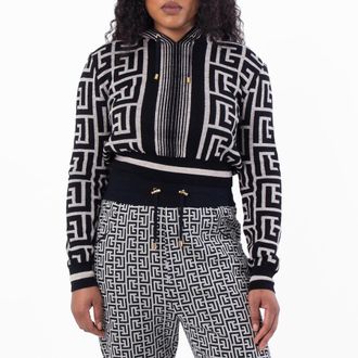 Balmain Monogram Drawstring hoodie, Brand Size 40 (US Size 8)