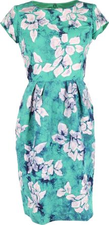 Oscar De La Renta Oscar De La Renta Floral Pencil Skirt Dress in Teal Cotton