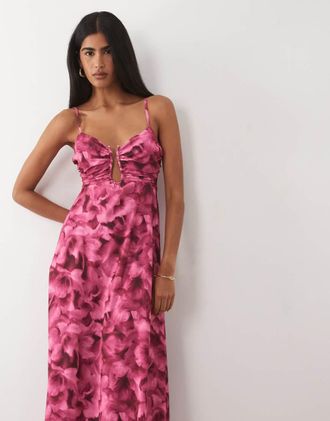Abercrombie & Fitch Vestito lungo ampio rosa a fiori con cut-out e reggiseno integrato