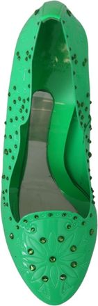 Dolce & Gabbana Womens Green Crystal Floral Heels Cinderella Shoes Pvc