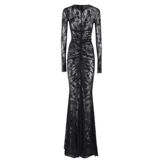 Norma Kamali Gowns, female, Black, XS, Lace Shirred Dress