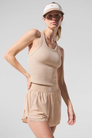Alo | Goddess Ribbed Go-To Tank Top in Macadamia Beige, Size: Small