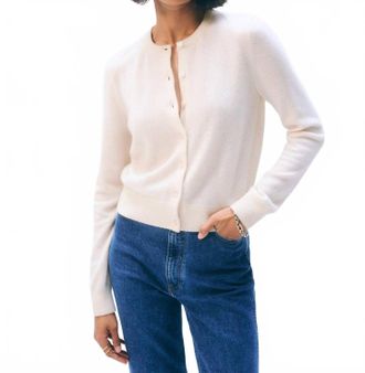 White + Warren Brushed Cashmere Crewneck Cardigan In Ivory