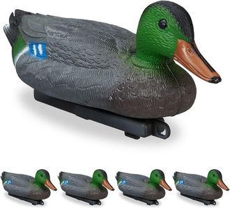 Relaxdays 5x Pond Duck, Swimming Drake, Decoy Duck, Plastic & Weatherproof, Water Feature Decoration, Garden, Multi-colour