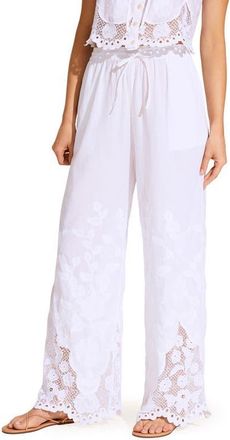 Vitamin A Floral Broderie Anglaise Cover-Up Pants in White at Nordstrom, Size Medium