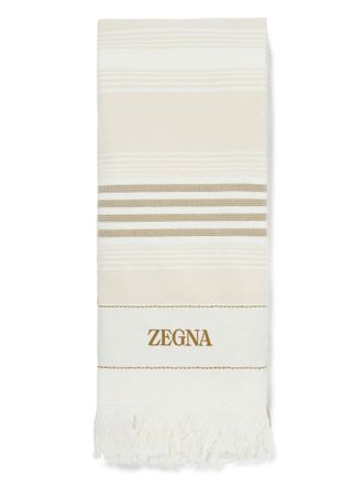 Ermenegildo Zegna logo-embroidered cotton beach towel - unisex - Cotton - OS - Neutrals