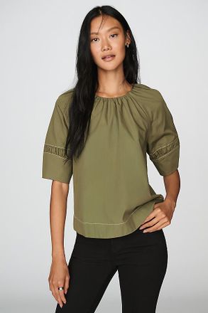 Maeve 100% Cotton Smocked Short-Sleeve Blouse