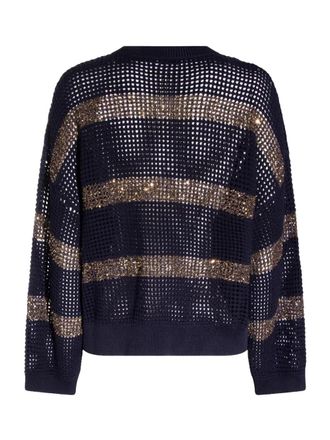 Brunello Cucinelli Sequin-Embellished Open-Knit Sweater - Navy