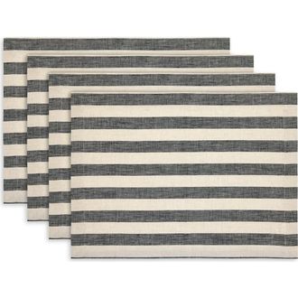 Solino Home Linen Placemats - Sorrento Stripe, 14 x 19 in Black And Natural at Nordstrom, Size Medium