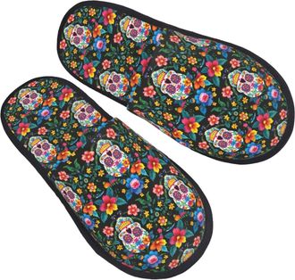 Generic Slipper Sugar Skulls Flowers Cozy House Slippers Furry Indoor Shoes For Spa Women Winter L