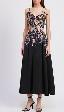 En Saison Nanette Placed Floral Dress in Black Multi Floral at Nordstrom Rack, Size Small