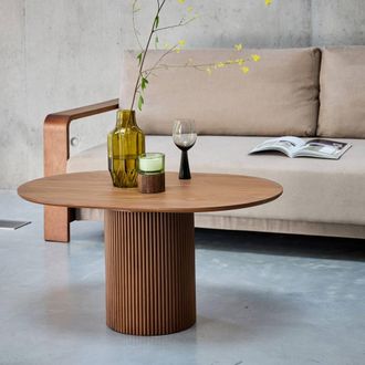 Sweeek Oblong Coffee Table With Carved Wood Effect in Walnut