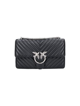 Pinko Black Quilted Leather One Love Classic Shoulder Bag
