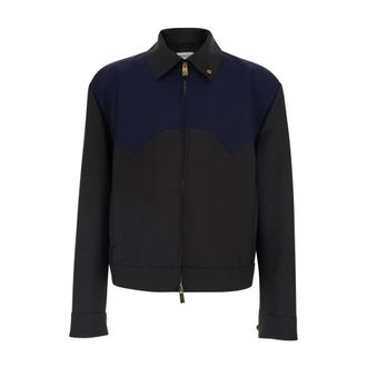 Versace Look 20 Giubbotto Zippato in Lana con Spallone a Contrasto - Heren - Bomber jackets - Veelkleurig - M - Wol - Jassen