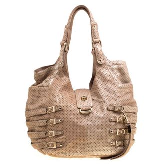Jimmy Choo London Gold Perforated Leather Bardia Buckle Shoulder Bag