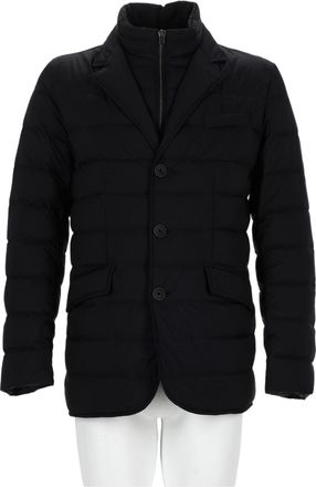 Herno Padded Black Jacket With Notched Lapel And Horizontal Quilting