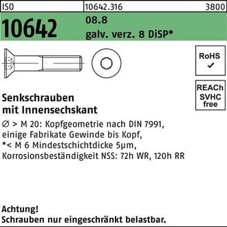 OEM Tornillo Avellanado Iso 10642 Hex&aacute;gono Interior M12x40 8.8 Galvanizado 8 Disp 100 Unidades
