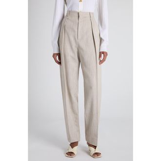 Bottega Veneta Pleated High Waist Tapered Trousers in 2674 Grey Putty at Nordstrom, Size 0 Us