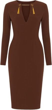 Elisabetta Franchi Jurk van lichtgewicht cr&ecirc;pe stof met sieradenketting - Dames - Casual kleedjes - Bruin - L - Polyester - Kleedjes