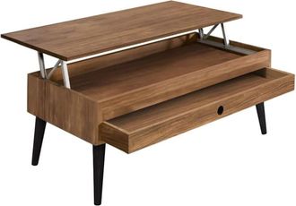 HOGAR 24 Mesa Centro Elevable Madera Cajón Deslizante Color Encerado y Negro