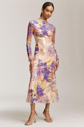 BHLDN Sequin Mock-Neck Long-Sleeve Maxi Dress