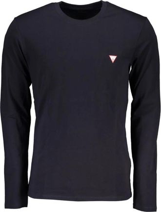 Guess Blauw Katoen Logo Print Lange Mouw - Heren - Longsleeves - Blauw - S - Katoen - Tops