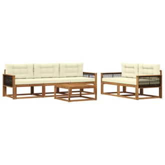 vidaXL Conjunto De Sof&aacute;s De Exterior Con Coj&iacute;n 6 Pcs Natural Y Crema Vidaxl