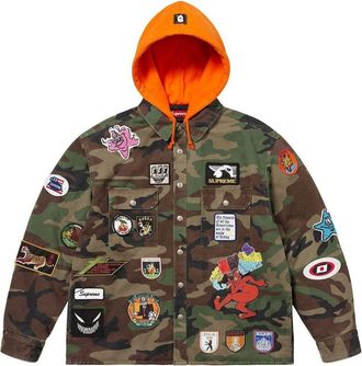 SUPREME Patches Hooded Zip Up Shirt Woodland Camo SS25S30-WOODLAND-CAMO