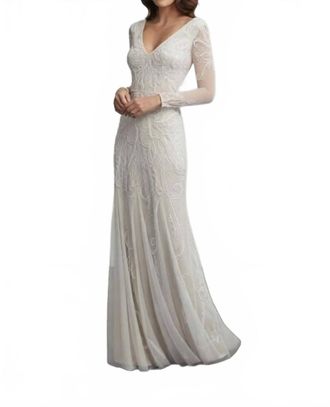 Adrianna Papell Long Sleeve Wedding Dress In Ivory/pearl