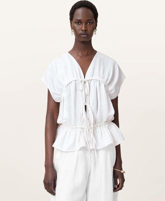 AllSaints Lyocell/Linen Remy Gathered Top, Size: UK 14/US 10