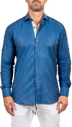 Maceoo Eins Marthy Contemporary Fit Button-Up Shirt in Blue at Nordstrom, Size 4
