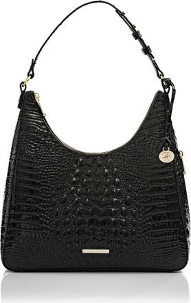 Brahmin Tabitha Croc Embossed Leather Shoulder Bag in Black Melbourne at Nordstrom