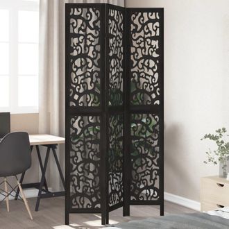 Berkfield Home Room Divider 3 Panels Black Solid Wood Paulownia