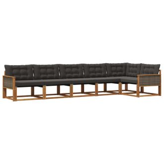 vidaXL Conjunto De Sof&aacute;s De Exterior Con Coj&iacute;n 6 Pcs Natural Y Negro Vidaxl