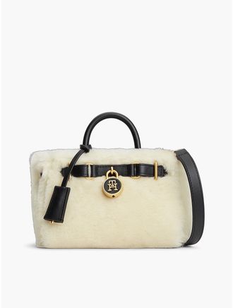 Tommy Hilfiger Womens Shearling Micro Tote Bag - Beige Allover 01